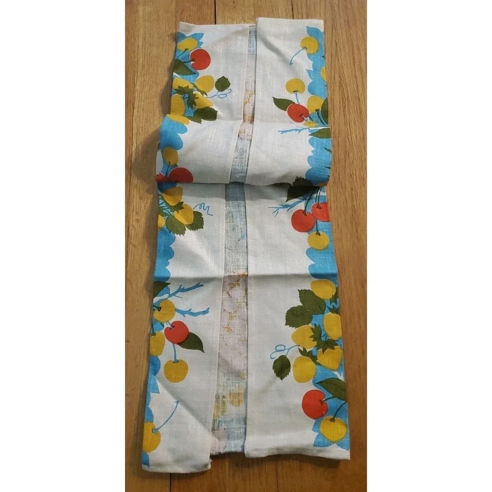Vintage 1960s Parisian‎ Prints Linen Fruit Print Tea Towel Pineapple Strawberry